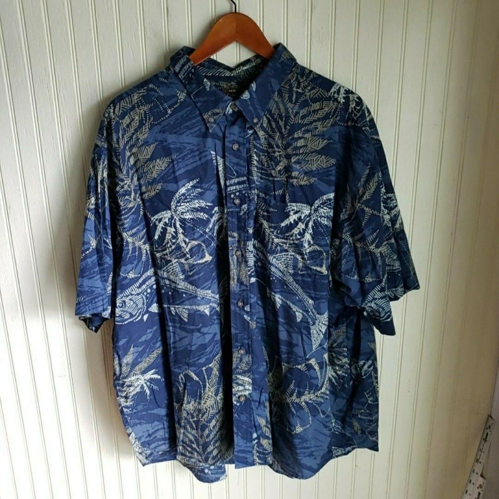 Cafe Luna Shirt Mens 3XL Blue Palm Tree Hawaiian Short Sleeve Button Up Casual
